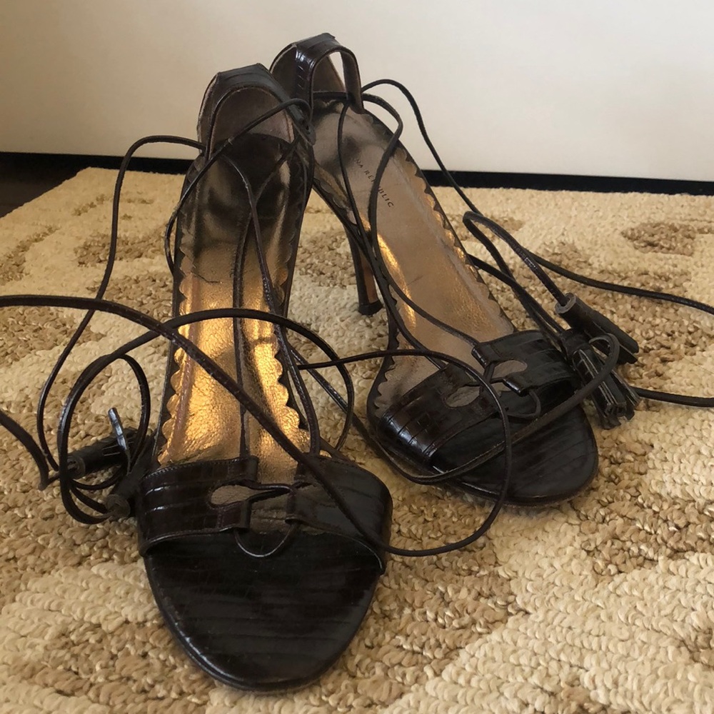 Strappy brown heels